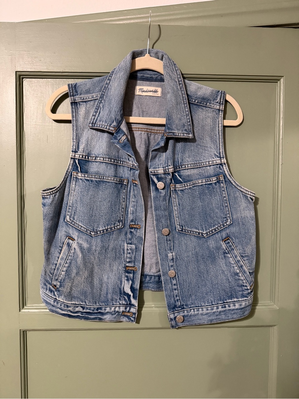 Madewell Blue Denim Sleeveless Vest with Front Pockets